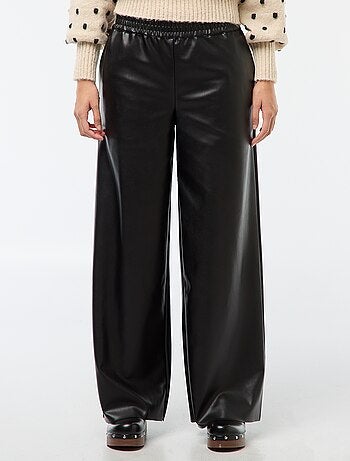 Pantalon droit faux cuir uni