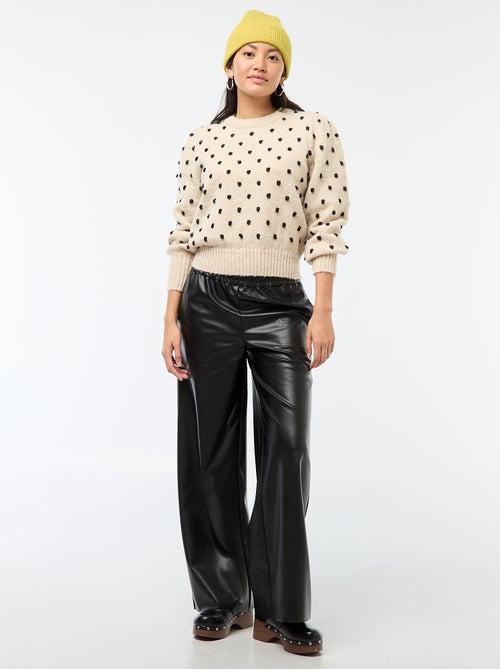 Pantalon droit faux cuir uni - Kiabi