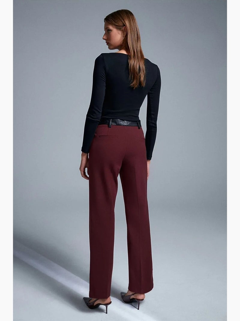Pantalon droit femme effet cuir dilvin Rouge bordeaux - Kiabi