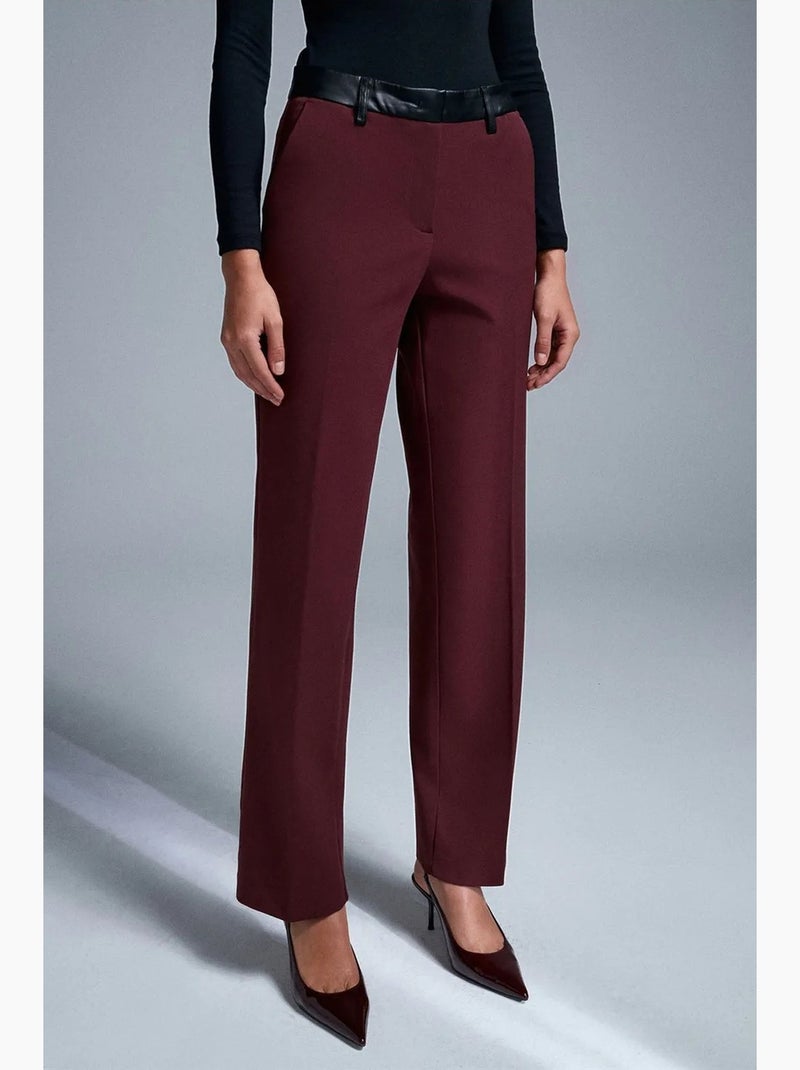 Pantalon droit femme effet cuir dilvin Rouge bordeaux - Kiabi