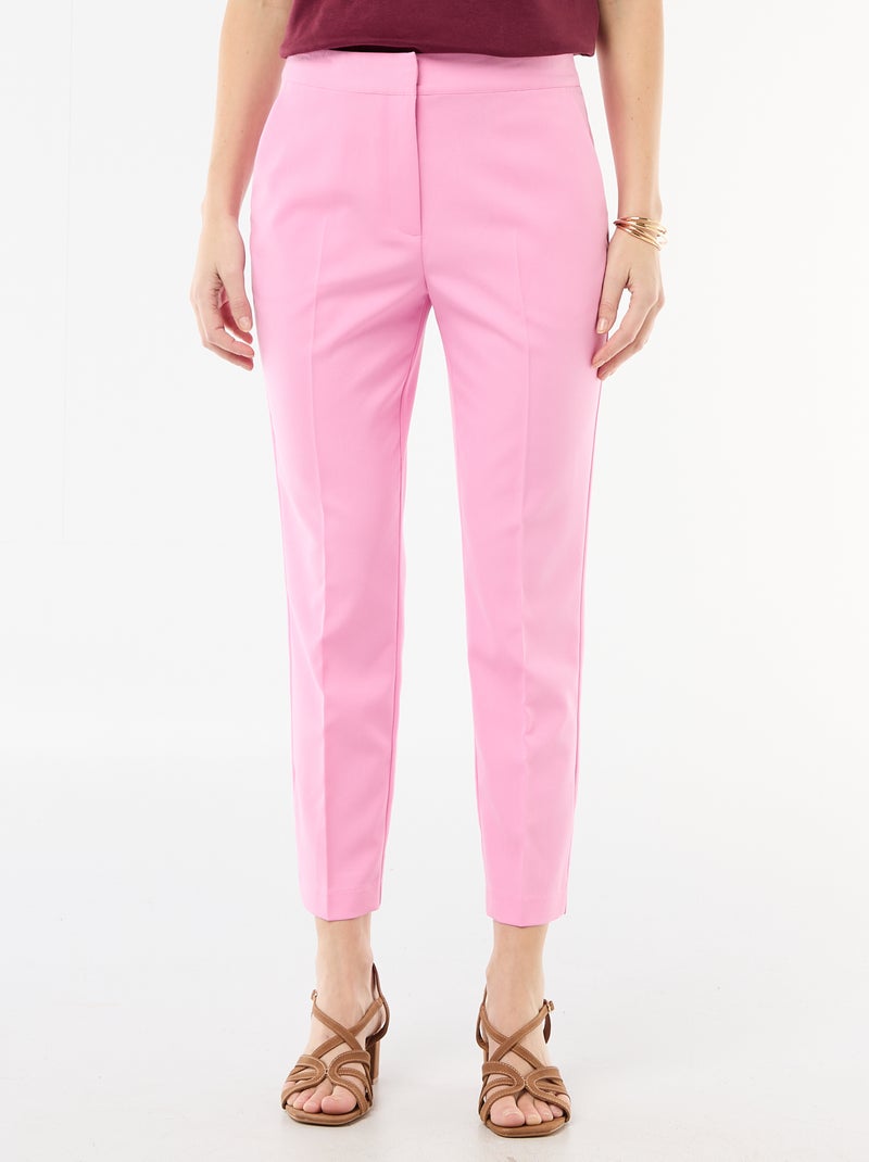 Pantalon droit femme en chaîne et trame Rose - Kiabi