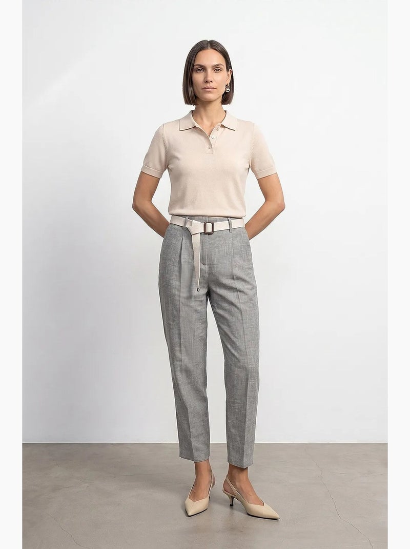 Pantalon droit longueur cheville avec ceinture dilvin Gris clair - Kiabi