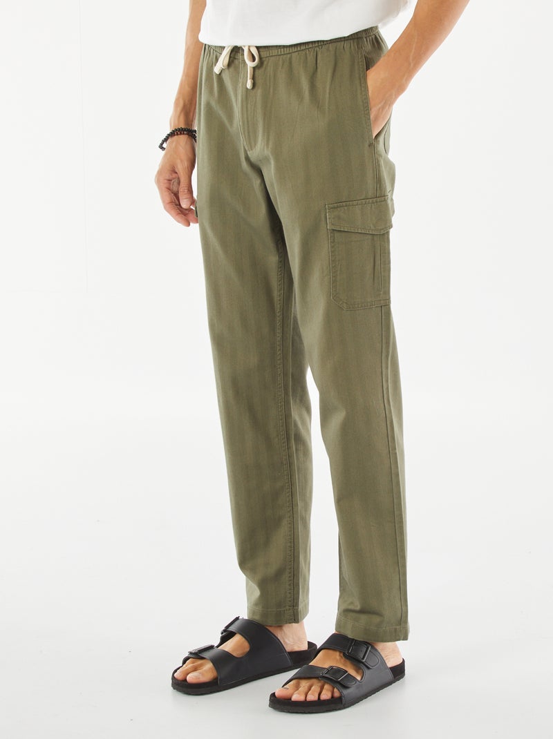 Pantalon droit multi-poches en twill Vert olive - Kiabi