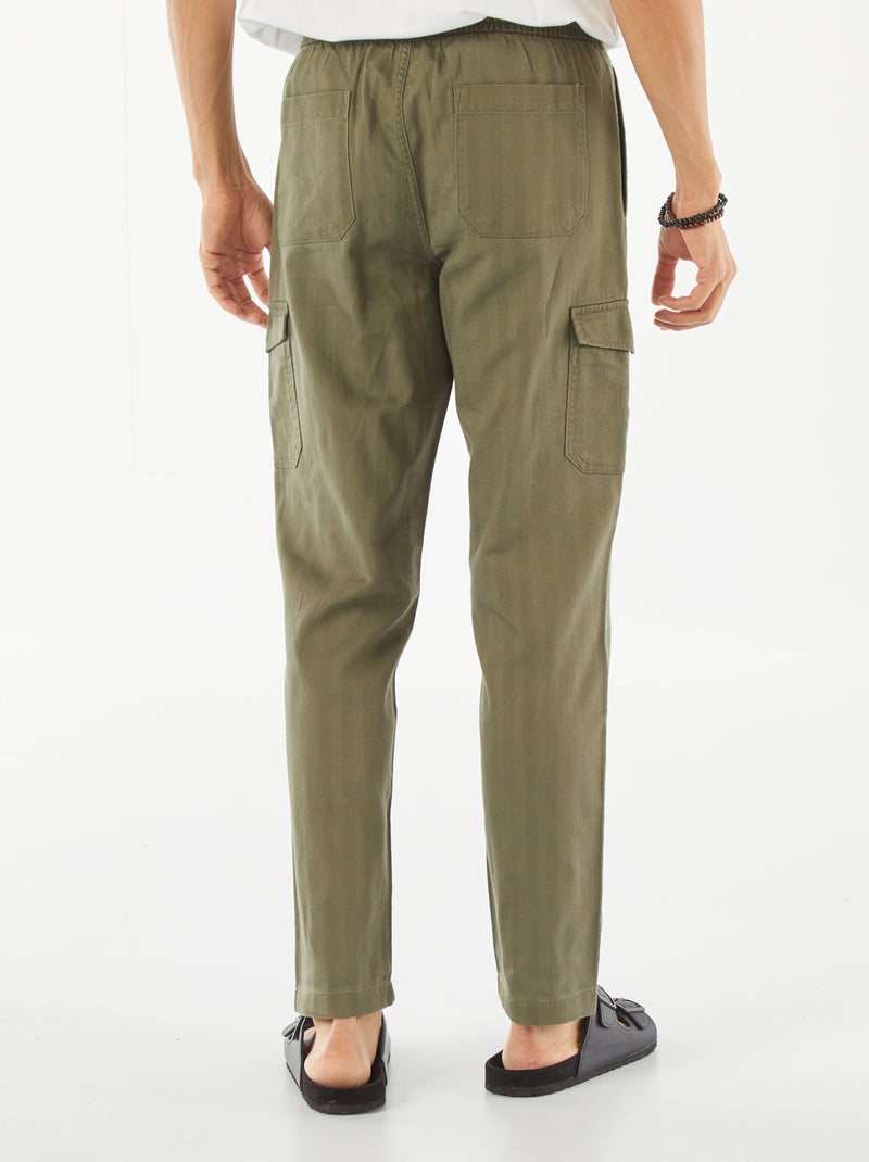 Pantalon droit multi-poches en twill Vert olive - Kiabi