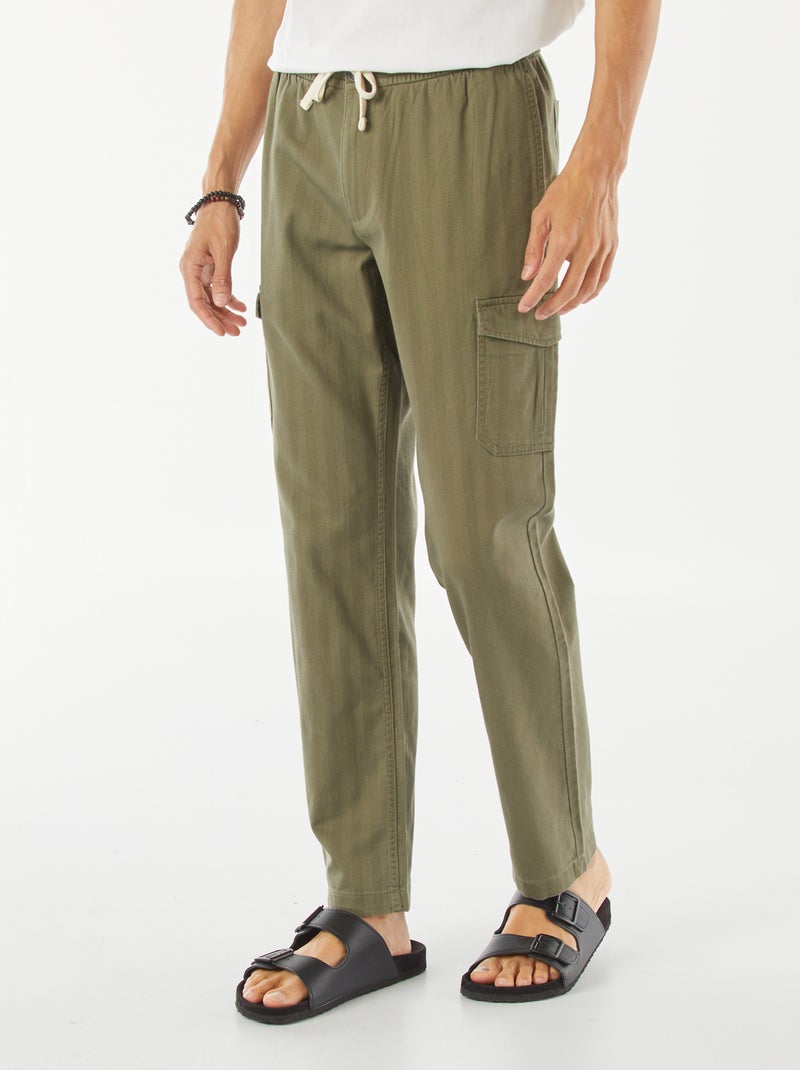 Pantalon droit multi-poches en twill Vert olive - Kiabi