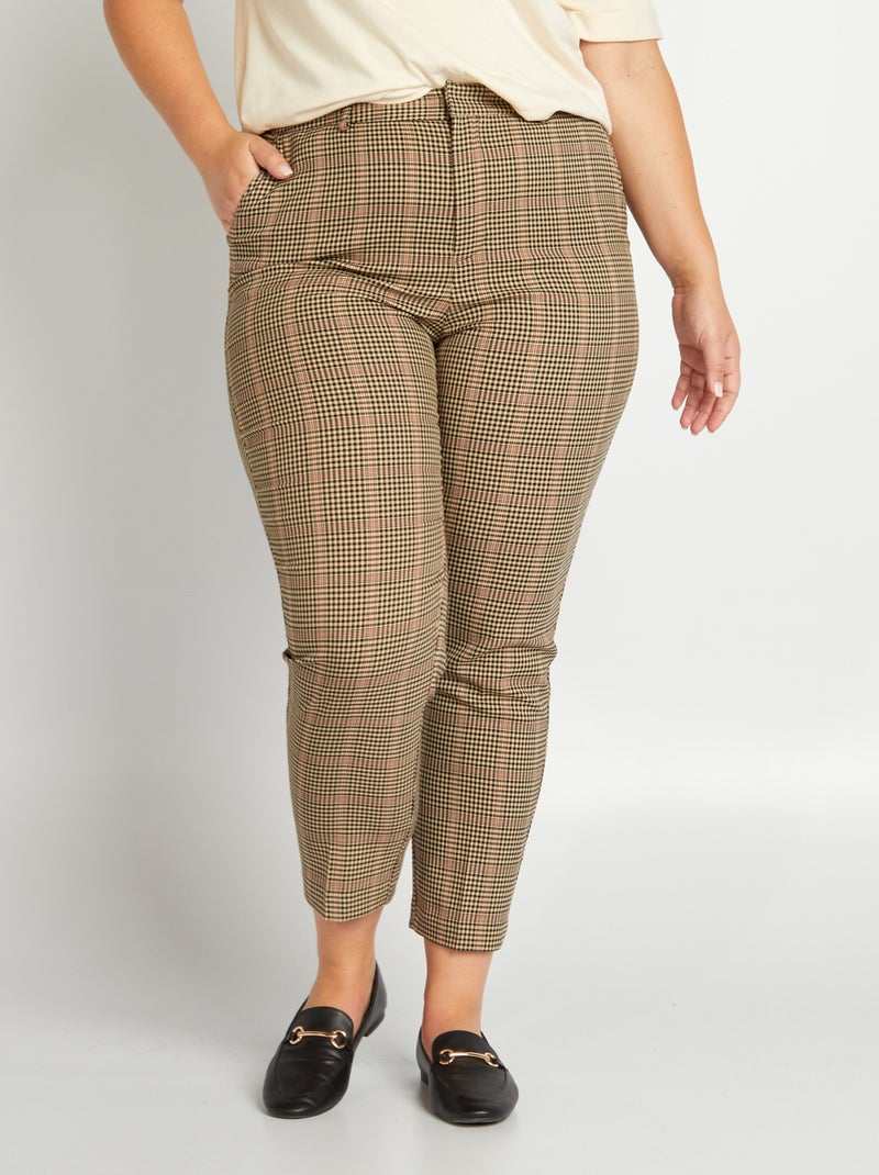 Pantalon droit 'pied de poule' Marron - Kiabi