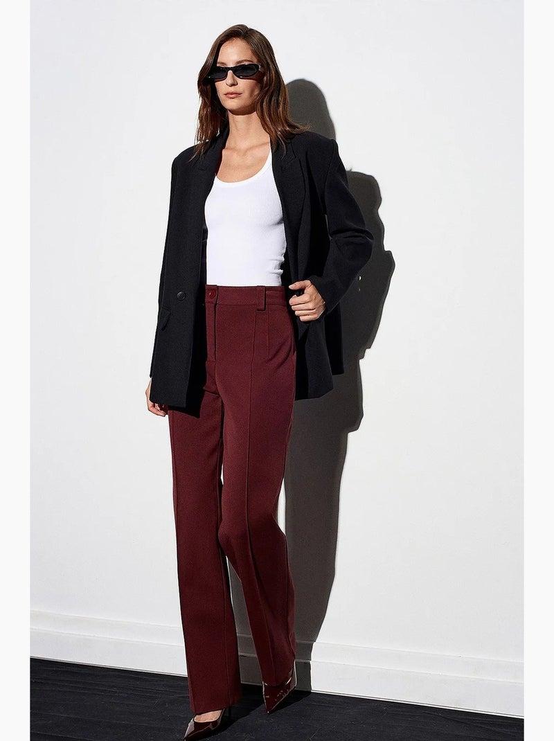 Pantalon droit plissé à taille haute dilvin Rouge bordeaux - Kiabi