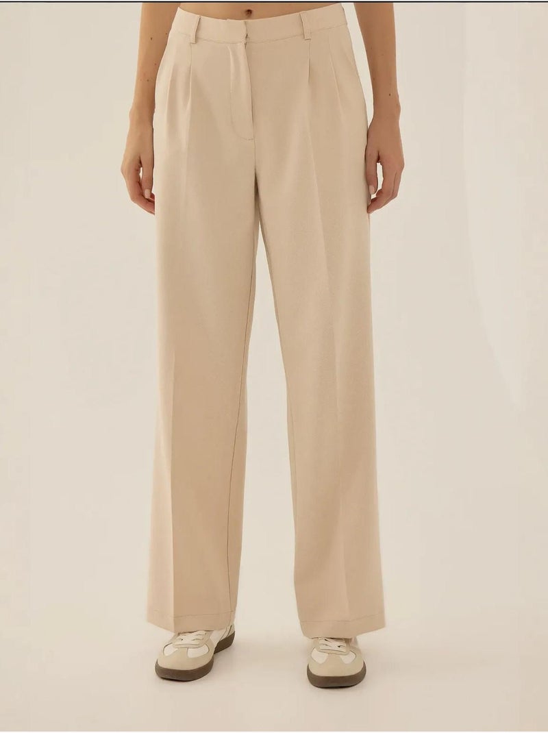 Pantalon droit plissé taille moyenne Beige naturel - Kiabi