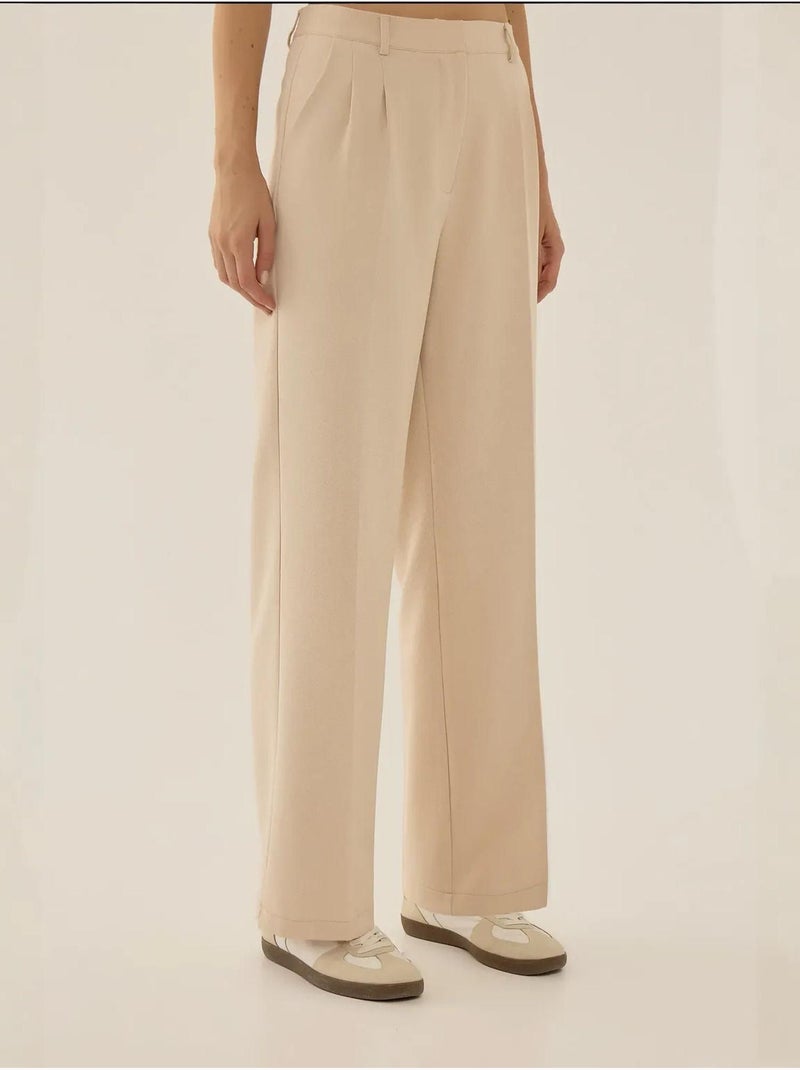 Pantalon droit plissé taille moyenne Beige naturel - Kiabi