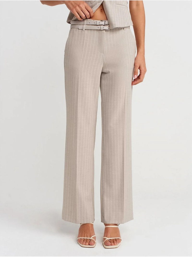 Pantalon droit rayé avec ceinture dilvin Beige naturel - Kiabi