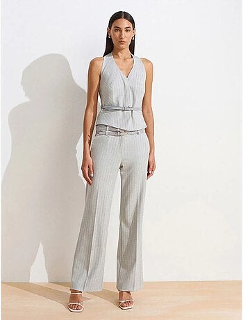 Pantalon droit rayé avec ceinture dilvin