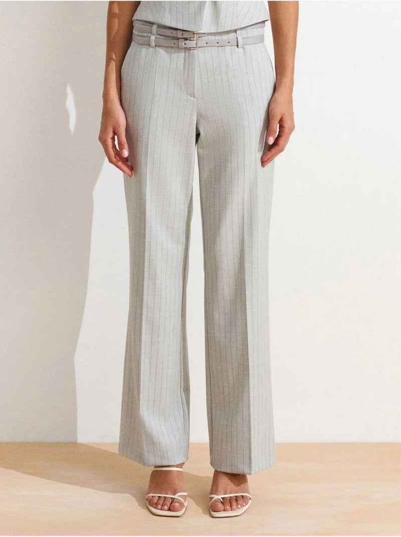 Pantalon droit rayé avec ceinture dilvin Gris clair - Kiabi