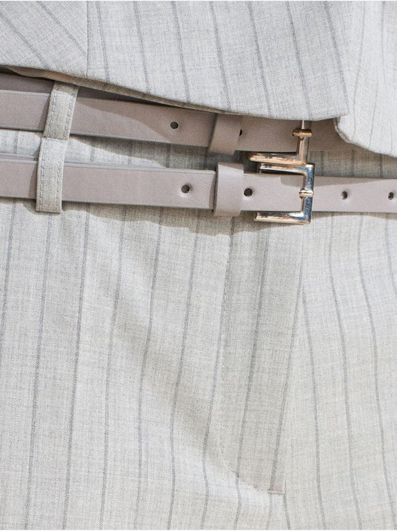 Pantalon droit rayé avec ceinture dilvin Gris clair - Kiabi