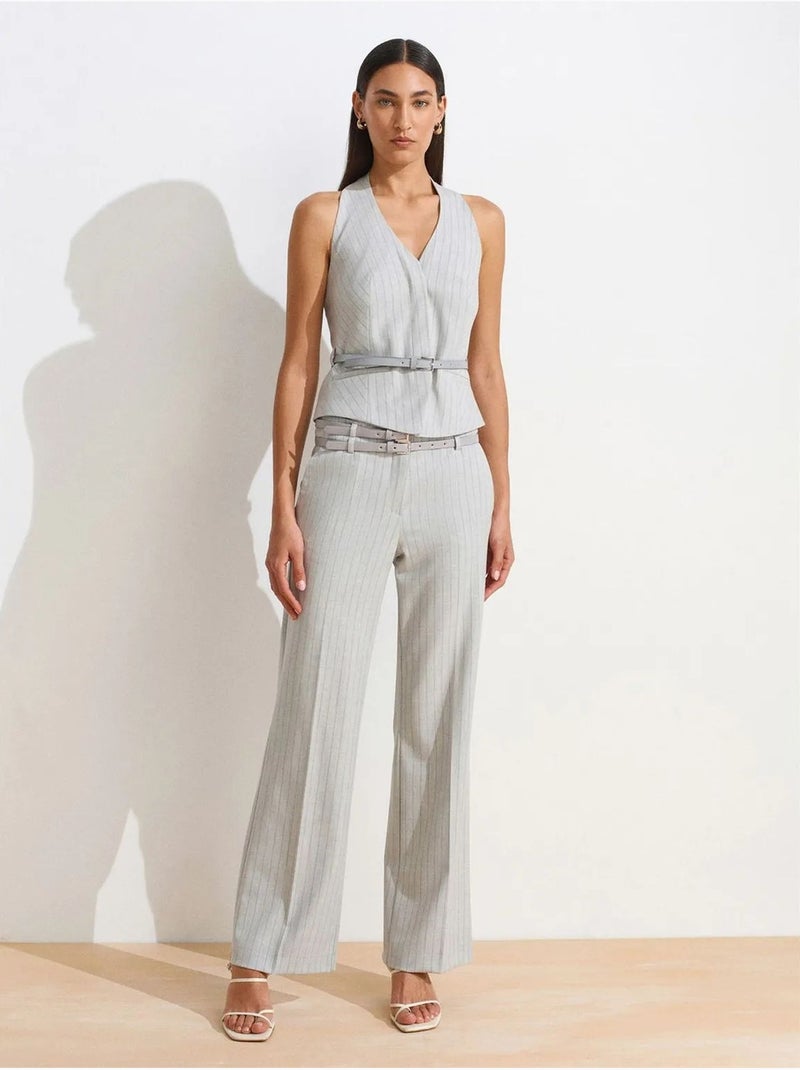 Pantalon droit rayé avec ceinture dilvin Gris clair - Kiabi