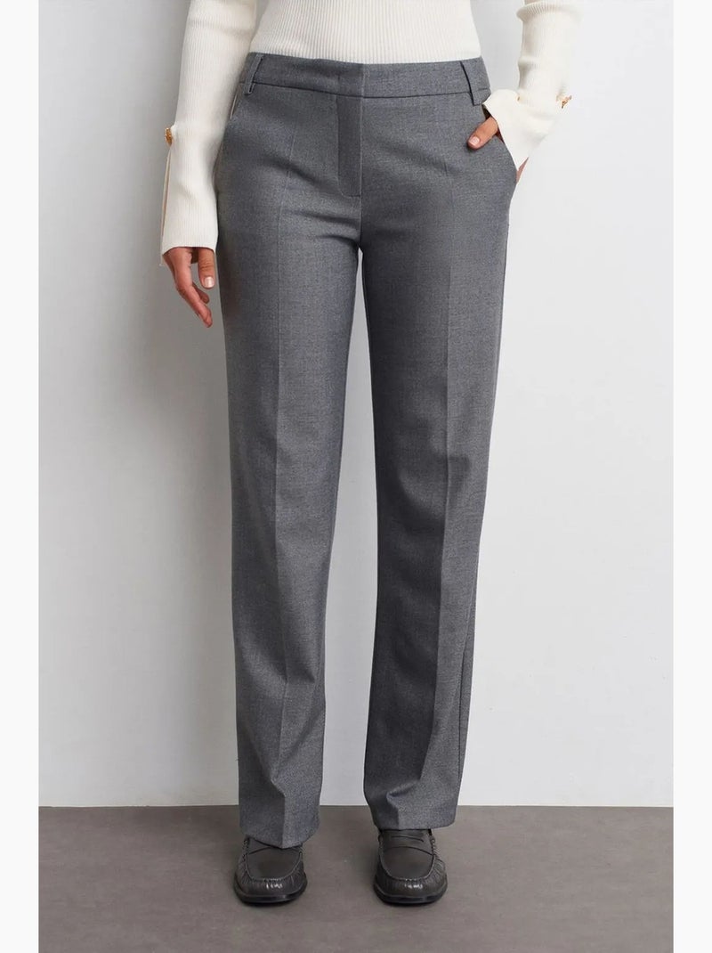 Pantalon droit taille basse en crêpe dilvin Gris Noir - Kiabi