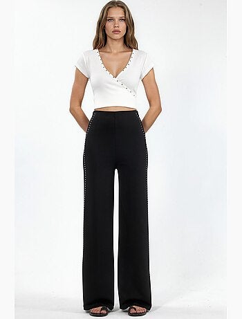 Pantalon droit taille haute avec accessoire en pierre hiccup