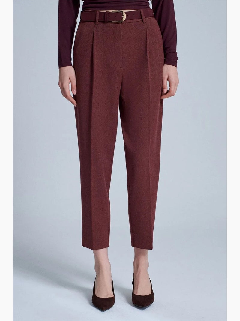 Pantalon droit taille haute avec ceinture dilvin Rouge bordeaux - Kiabi