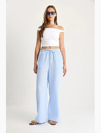 Pantalon droit taille haute avec cordon de serrage à la taille lucci