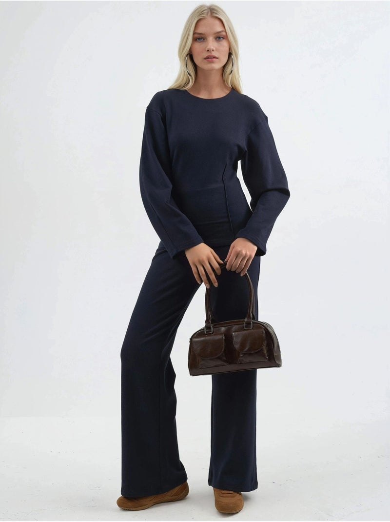 Pantalon droit taille haute busem Bleu marine - Kiabi