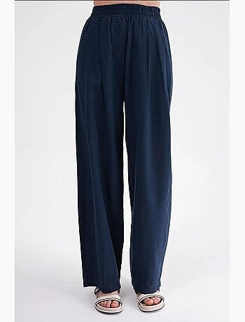 Pantalon droit taille haute en lin mélangé côtelé mixray