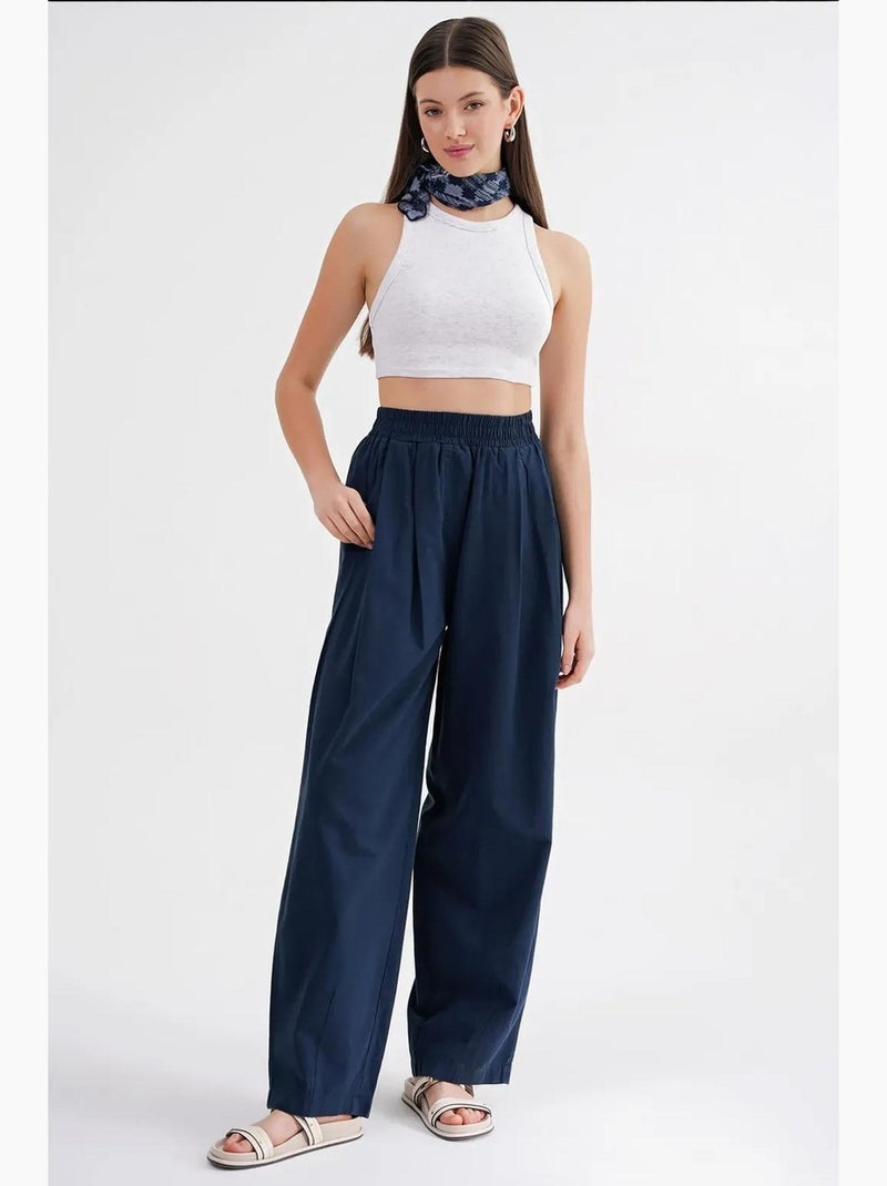 Pantalon droit taille haute en lin mélangé côtelé mixray Bleu marine - Kiabi