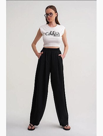 Pantalon droit taille haute en lin mélangé côtelé mixray