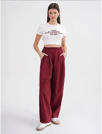 Pantalon droit taille haute en lin mélangé côtelé mixray