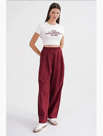 Pantalon droit taille haute en lin mélangé côtelé mixray