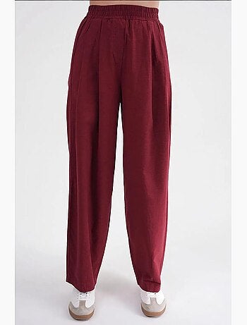 Pantalon droit taille haute en lin mélangé côtelé mixray