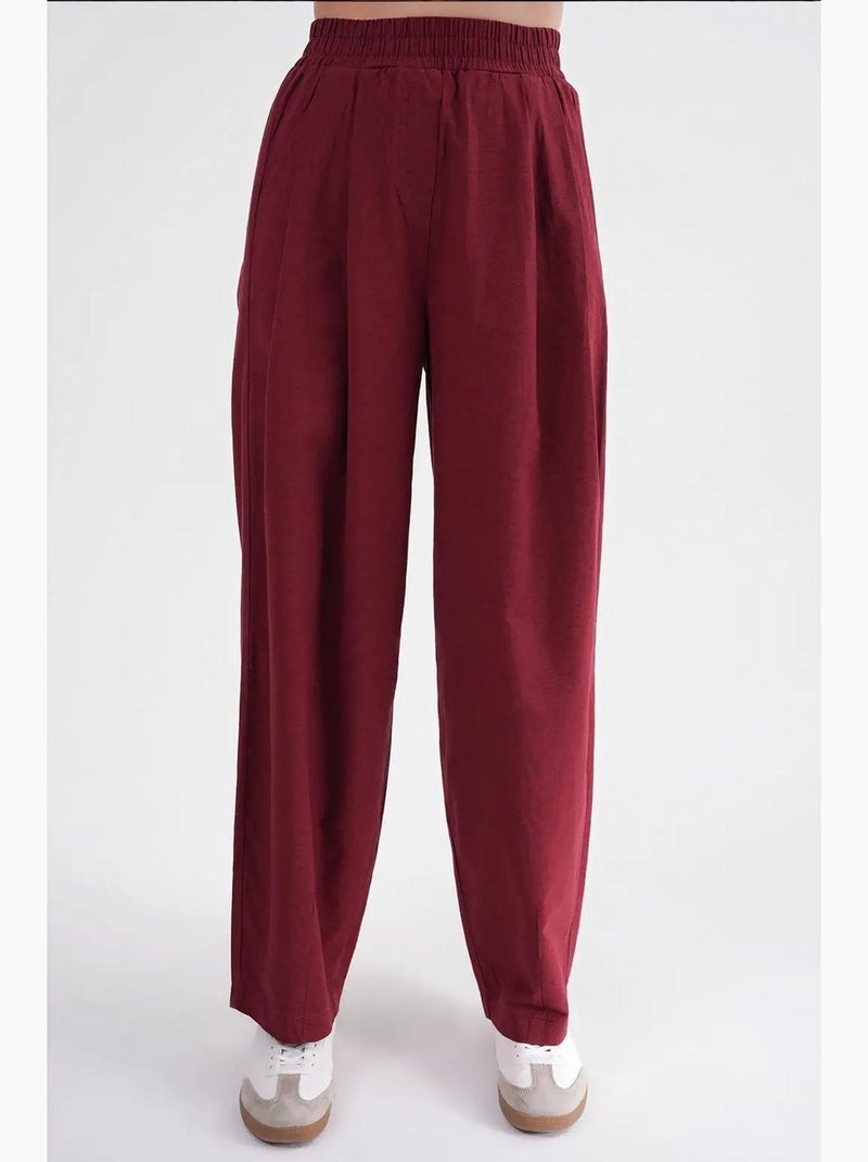 Pantalon droit taille haute en lin mélangé côtelé mixray Rouge bordeaux - Kiabi