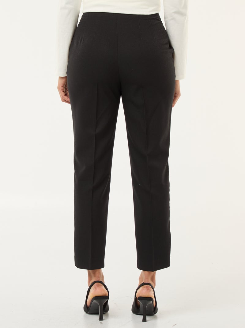 Pantalon droit taille haute femme en chaîne et trame Noir - Kiabi