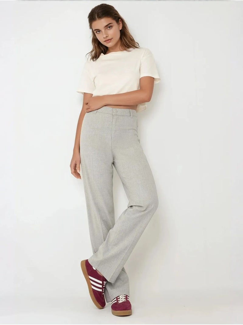 Pantalon droit taille haute hiccup Gris clair - Kiabi