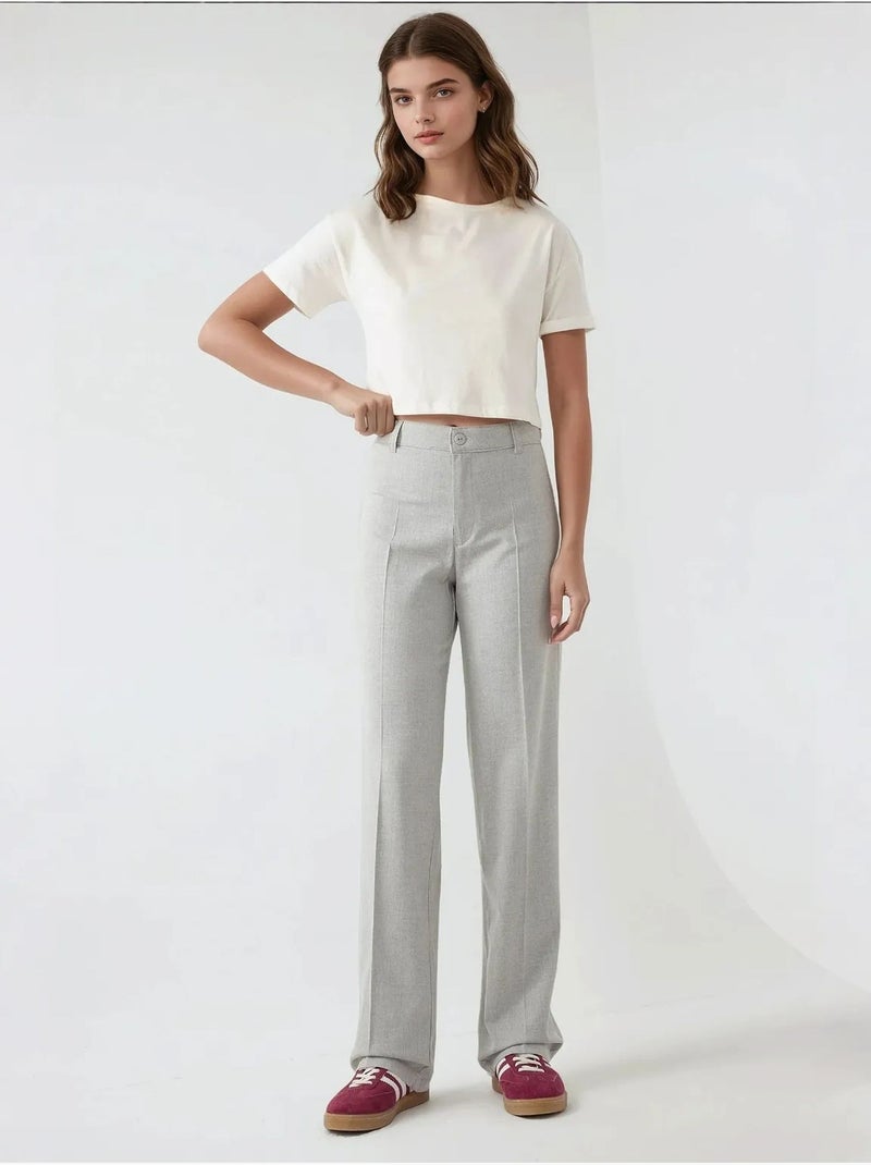 Pantalon droit taille haute hiccup Gris clair - Kiabi