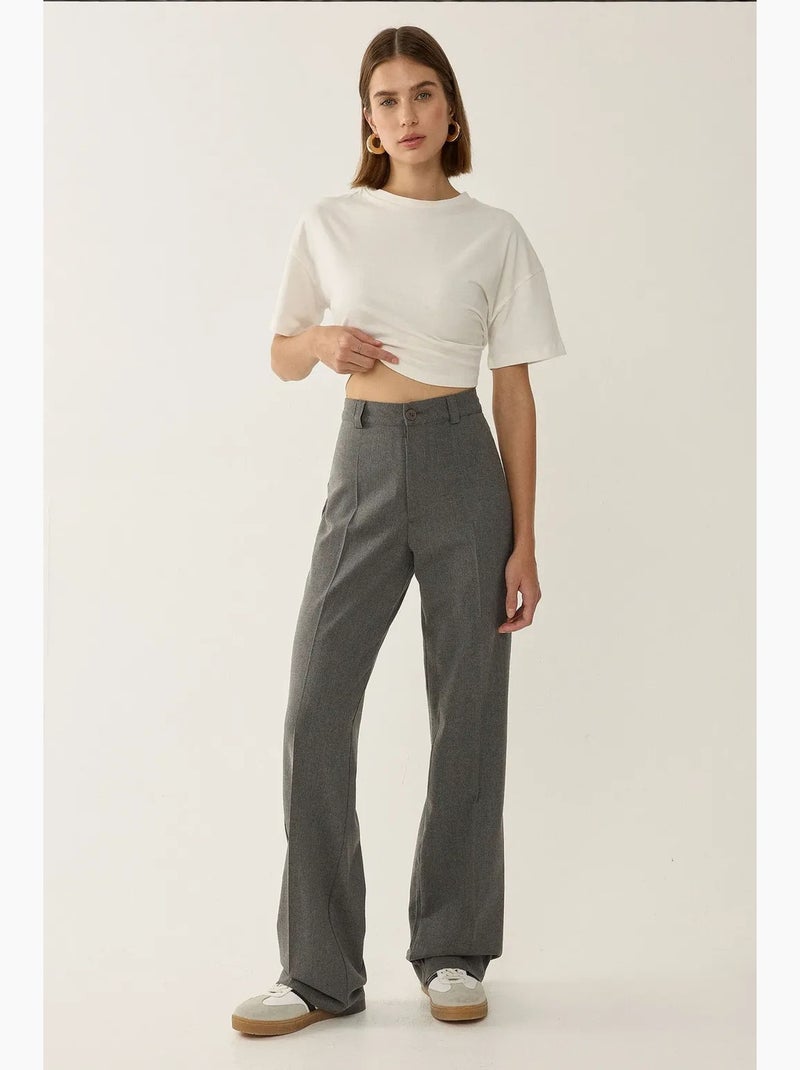 Pantalon droit taille haute hiccup Gris - Kiabi