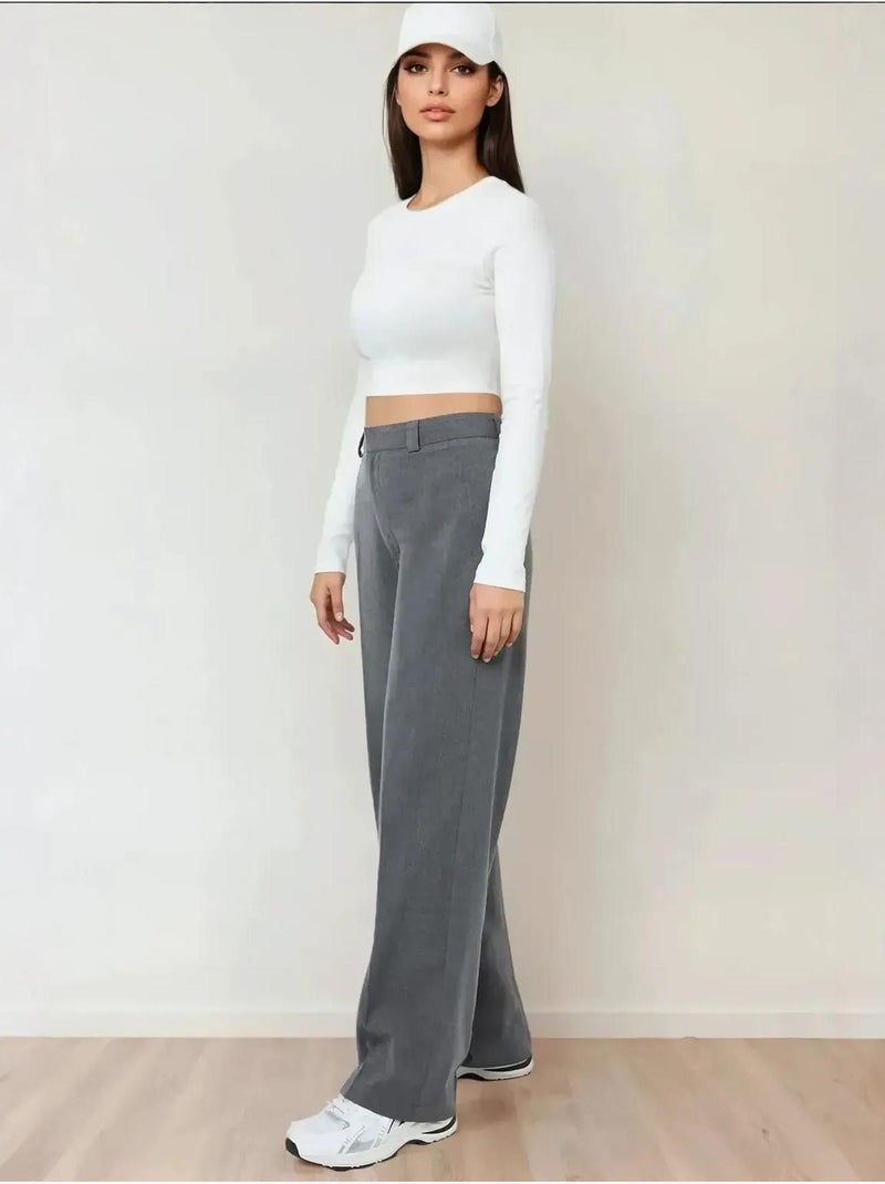 Pantalon droit taille haute hiccup Gris - Kiabi