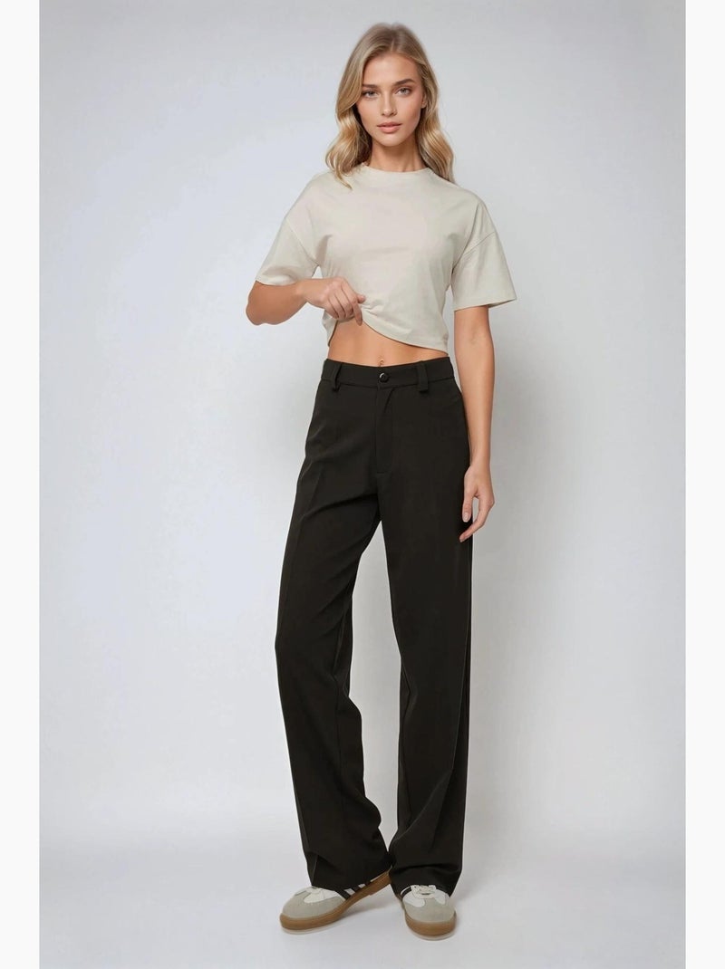 Pantalon droit taille haute hiccup Noir - Kiabi