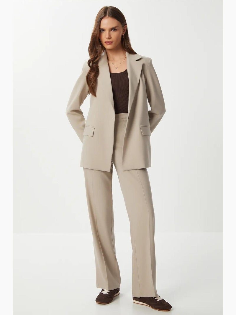 Pantalon droit taille haute istanbul Beige argile - Kiabi