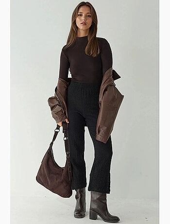 Pantalon droit texturé taille haute de qualité supérieure hiccup