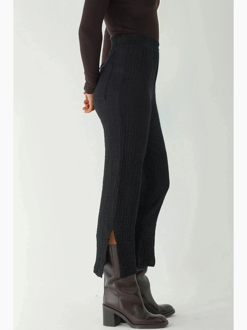 Pantalon droit texturé taille haute de qualité supérieure hiccup Noir - Kiabi