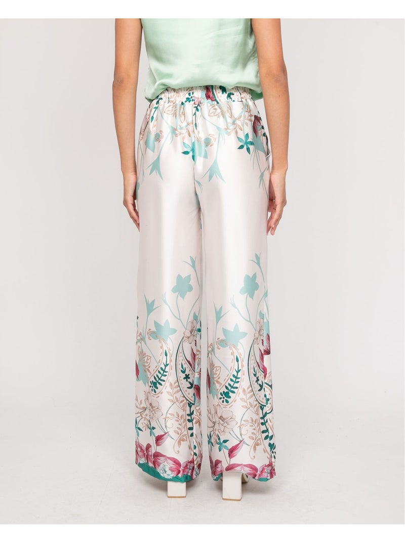 Pantalon effet satin motifs EZRA Blanc - Kiabi