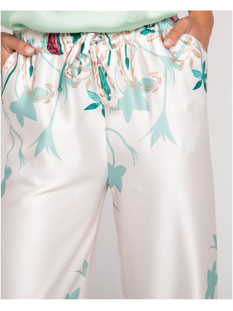 Pantalon effet satin motifs EZRA Blanc - Kiabi