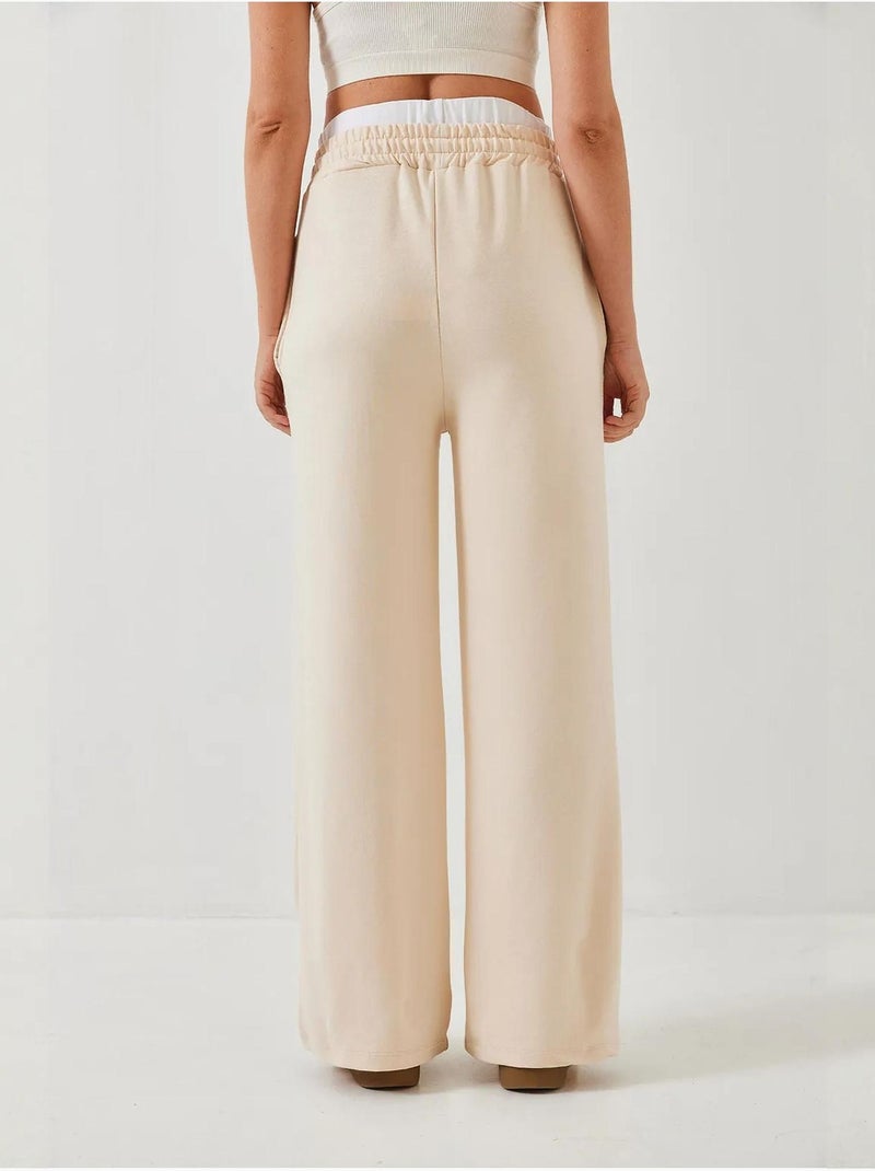 Pantalon élastique à taille nouée lucci Beige argile - Kiabi