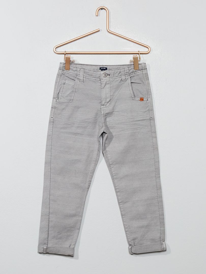 Pantalon en canvas strié gris clair - Kiabi