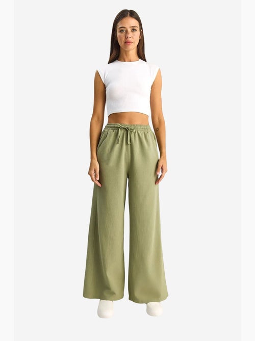 Pantalon en coton à jambes larges avec cordon à la taille lucci - Kiabi Pantalon en coton à jambes larges avec cordon à la taille lucci - Kiabi