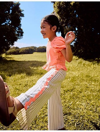 Pantalon en coton à rayures avec galon ric rac
