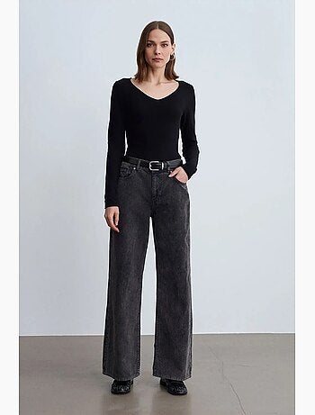 Pantalon en coton à taille haute et jambe large dilvin