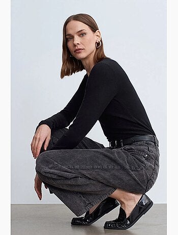 Pantalon en coton à taille haute et jambe large dilvin