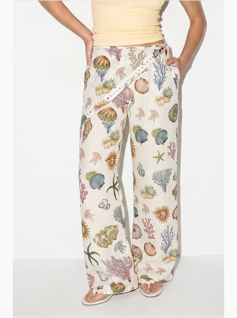 Pantalon en coton lucci Blanc Vert - Kiabi