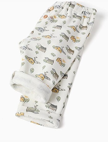 Pantalon en coton peigné avec motif maison et arbre