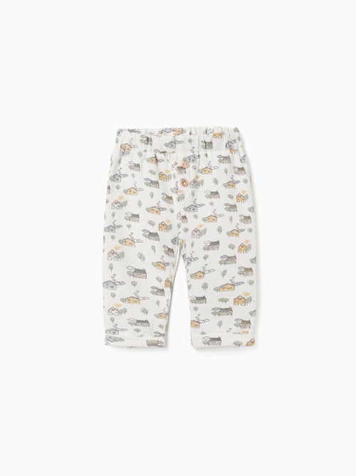 Pantalon en coton peigné avec motif maison et arbre - Kiabi